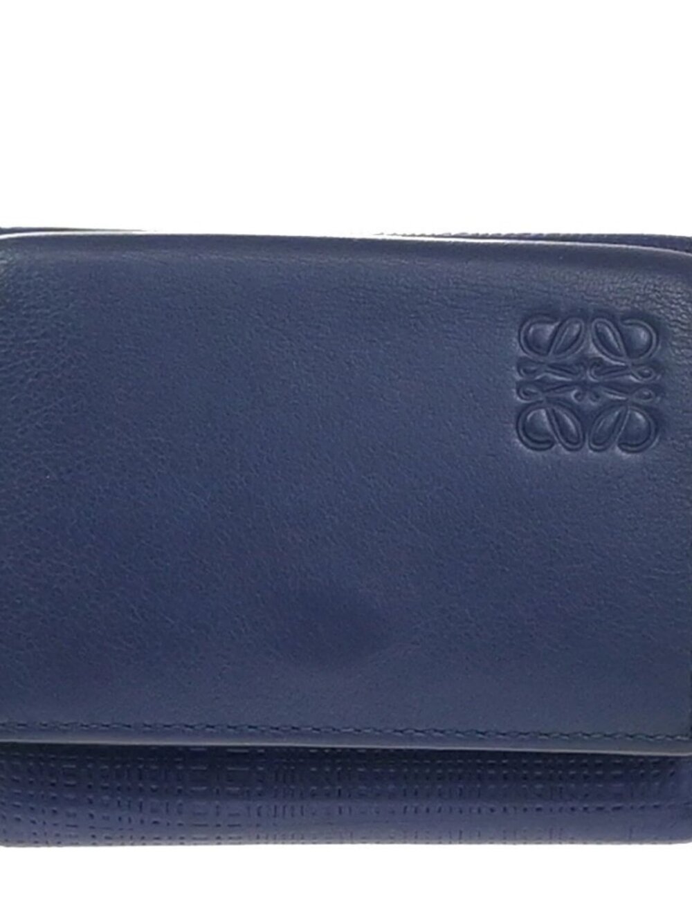 LOEWE Logo Trifold Compact Wallet Leather Navy Blue Made In Spain 68KP026